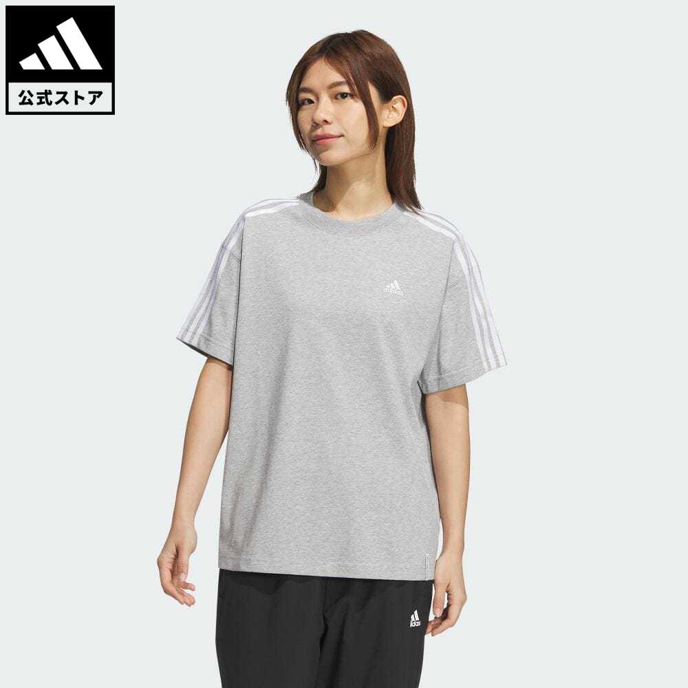 【公式】アディダス adidas 返品可 エッセンシャルズ プラス スリーストライプス 半袖Tシャツ スポーツウェア レディース ウェア・服 トップス Tシャツ グレー JF1395 半袖 notp sucp