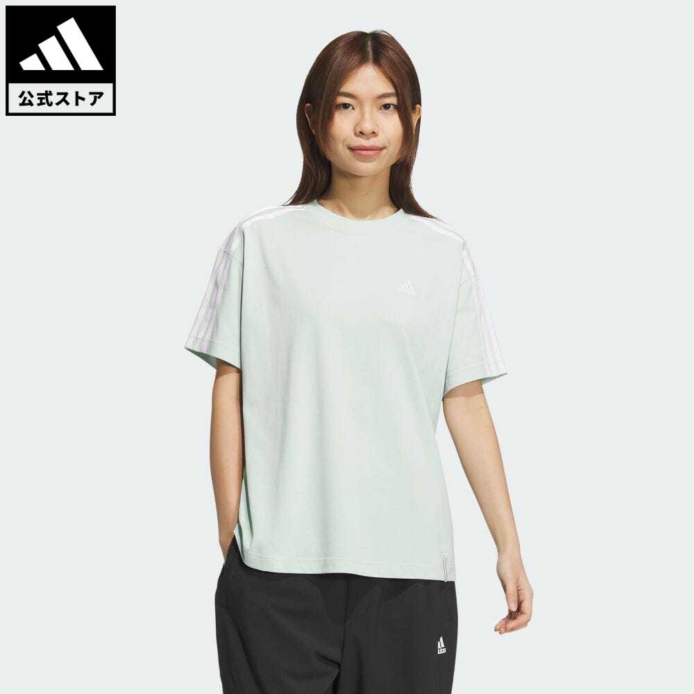 【公式】アディダス adidas 返品可 エッセンシャルズ プラス スリーストライプス 半袖Tシャツ スポーツウェア レディース ウェア・服 トップス Tシャツ 緑 グリーン JF1399 半袖 notp sucp