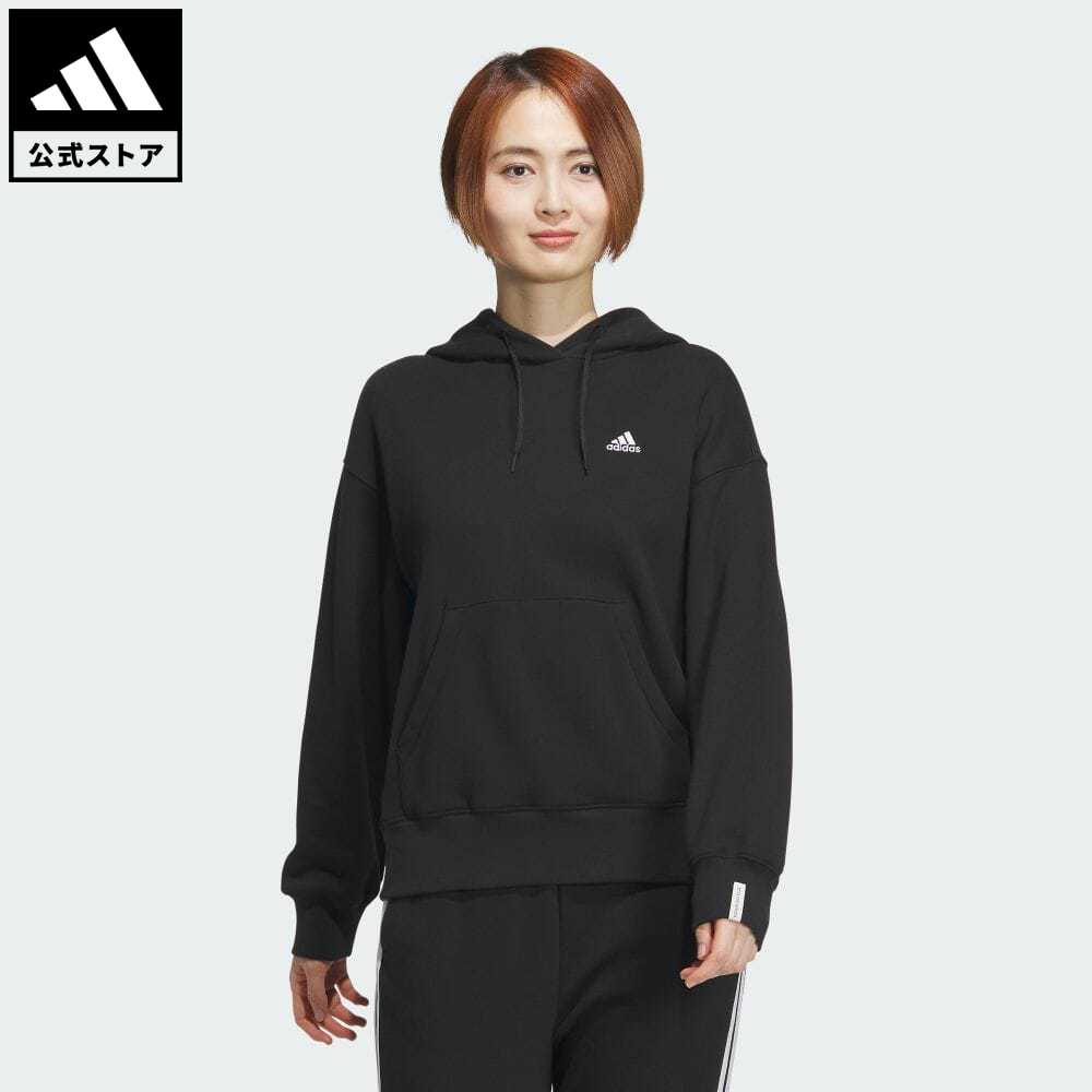 【公式】アディダス adidas 返品可 エッセンシャルズ プラス スモールロゴ フレンチテリー パーカー スポーツウェア レディース ウェア 服 トップス パーカー(フーディー) スウェット（トレーナー） 黒 ブラック JF1400 トレーナー notp