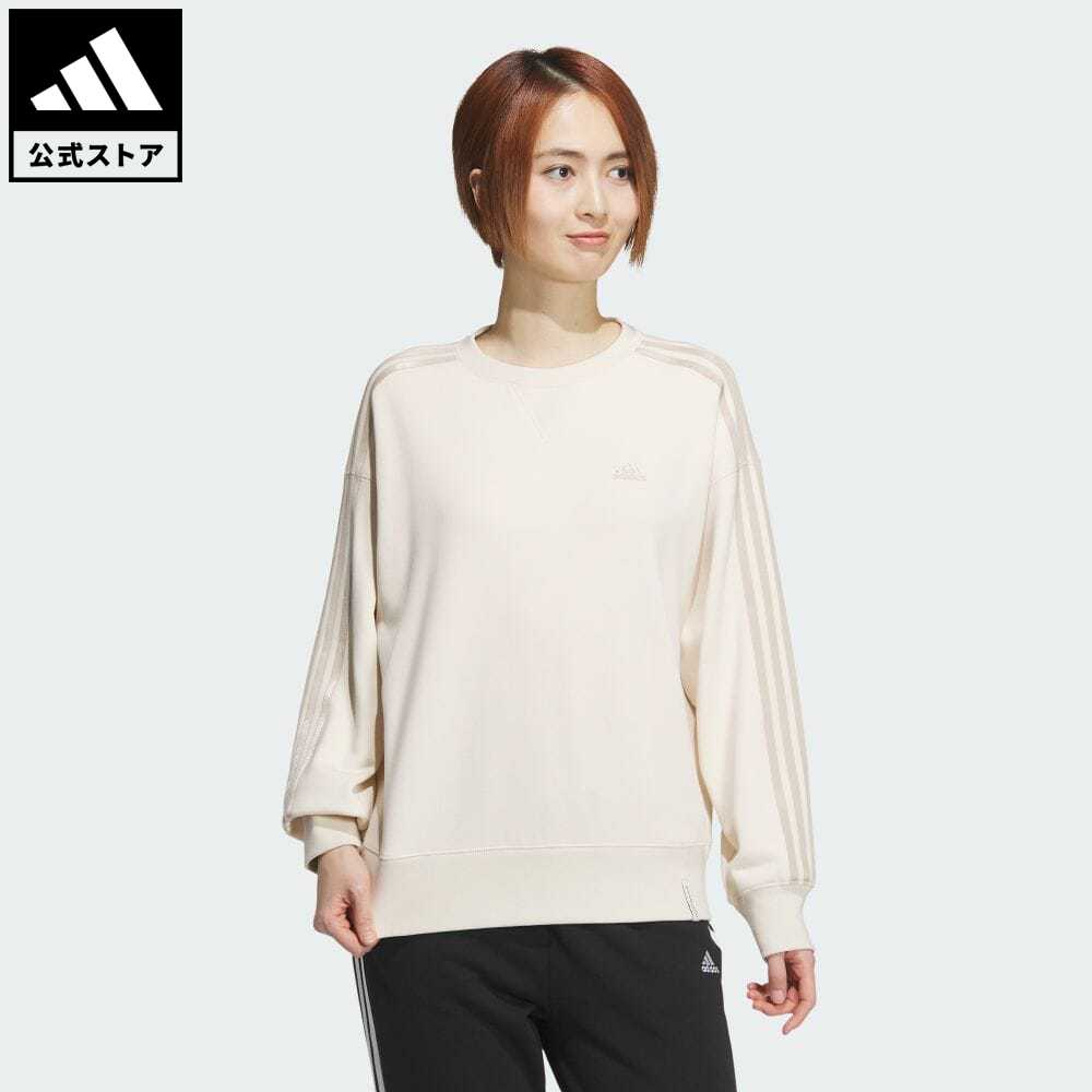 【公式】アディダス adidas 返品可 【佐藤栞里着用アイテム】エッセンシャルズ プラス スリーストライプス フレンチテリー クルーネックスウェットシャツ スポーツウェア レディース ウェア・服 トップス スウェット（トレーナー） 白 ホワイト JF1413 notpのサムネイル