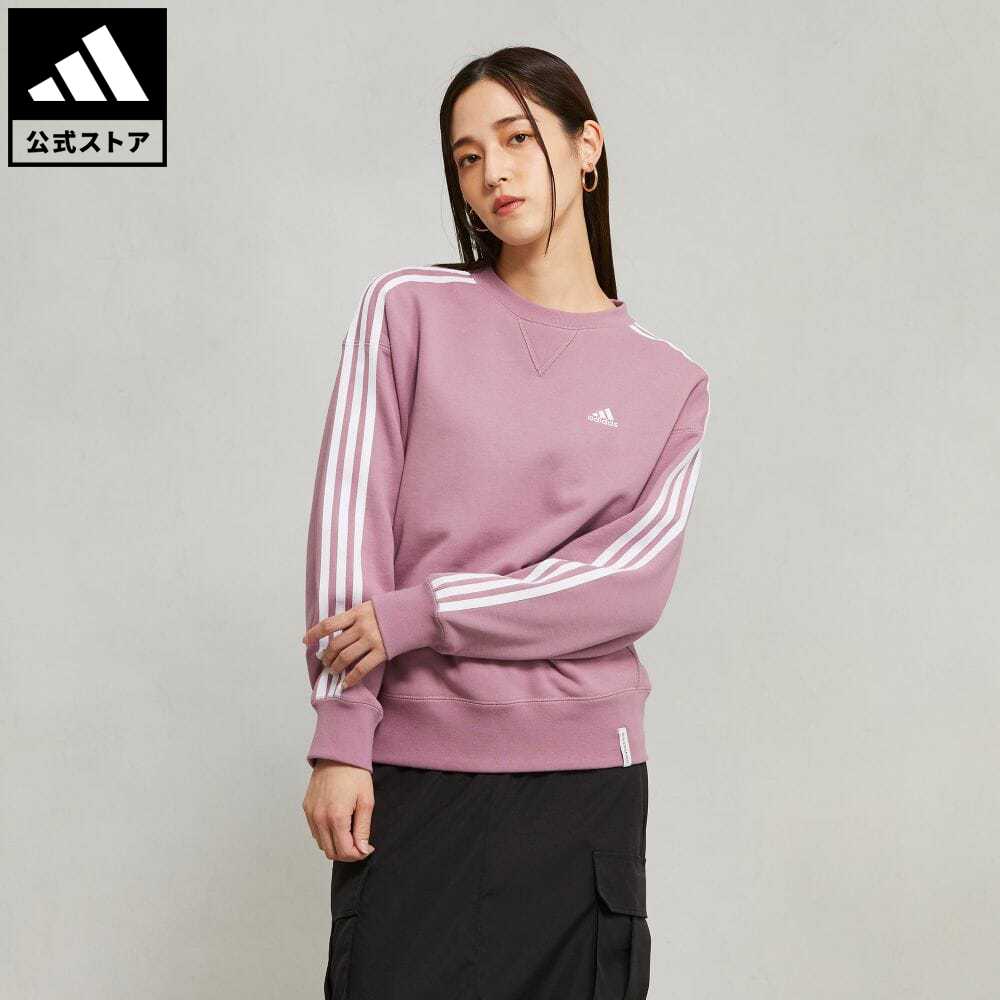 【公式】アディダス adidas 返品可 【佐藤栞里着用アイテム】エッセンシャルズ プラス スリーストライプス フレンチテリー クルーネックスウェットシャツ スポーツウェア レディース ウェア・服 トップス スウェット（トレーナー） ピンク JF1414 notpのサムネイル