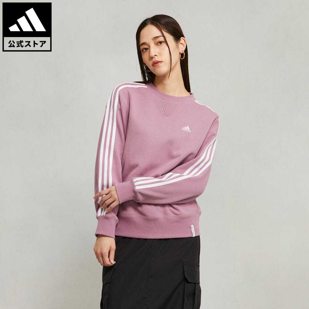 楽天adidas Online Shop 楽天市場店【公式】アディダス adidas 返品可 【佐藤栞里着用アイテム】エッセンシャルズ プラス スリーストライプス フレンチテリー クルーネックスウェットシャツ スポーツウェア レディース ウェア・服 トップス スウェット（トレーナー） ピンク JF1414 notp