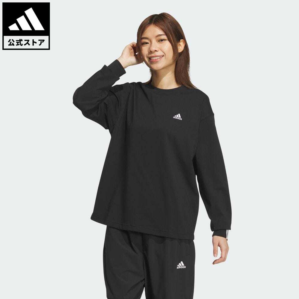 【公式】アディダス adidas 返品可 エッセンシャルズ プラス スモールロゴ 長袖Tシャツ スポーツウェア レディース ウェア・服 トップス Tシャツ 黒 ブラック JF1422 ロンt notp