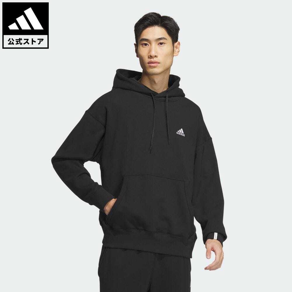 アディダス adidas 返品可 エッセンシャルズ プラス ルーズフィット スモールロゴ フレンチテリー プルオーバーパーカー スポーツウェア メンズ ウェア・服 トップス パーカー(フーディー) スウェット（トレーナー） 黒 ブラック JF3919 トレーナー notp