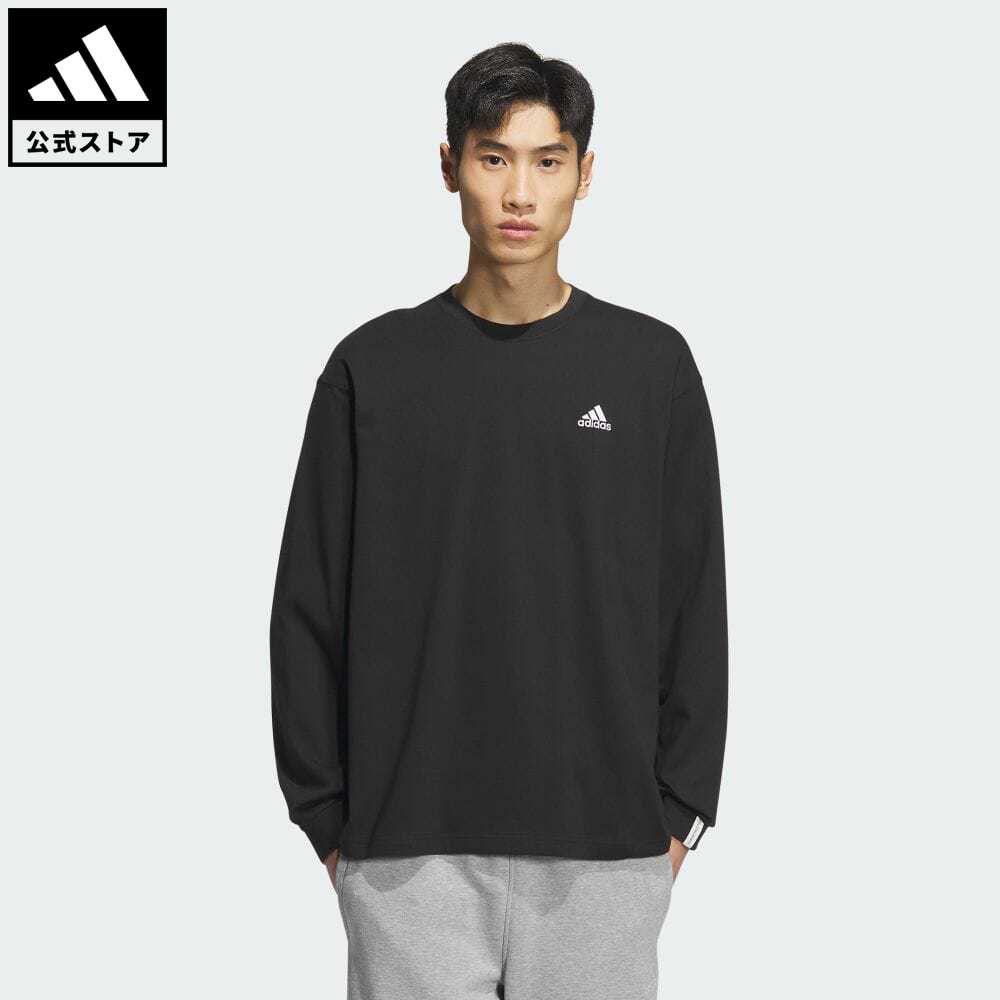 【公式】アディダス adidas 返品可 エッセンシャルズ プラス ルーズフィット スモールロゴ 長袖Tシャツ スポーツウェア メンズ ウェア 服 トップス Tシャツ 黒 ブラック JF3925 ロンt notp fd24