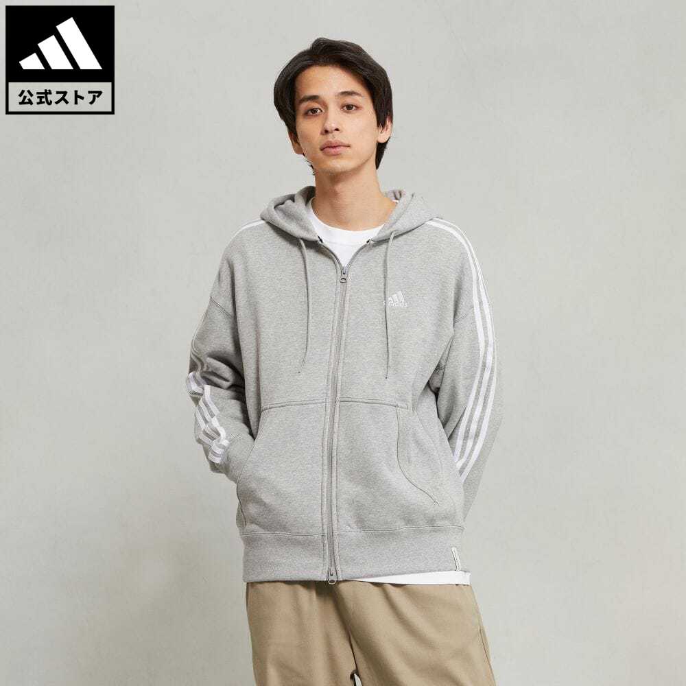 【公式】アディダス adidas 返品可 エッセンシャルズ プラス ルーズフィット スリーストライプス フレンチテリー フルジップパーカー スポーツウェア メンズ ウェア 服 トップス ジャケット パーカー(フーディー) ジャージ グレー JF3943 トレーナー notp