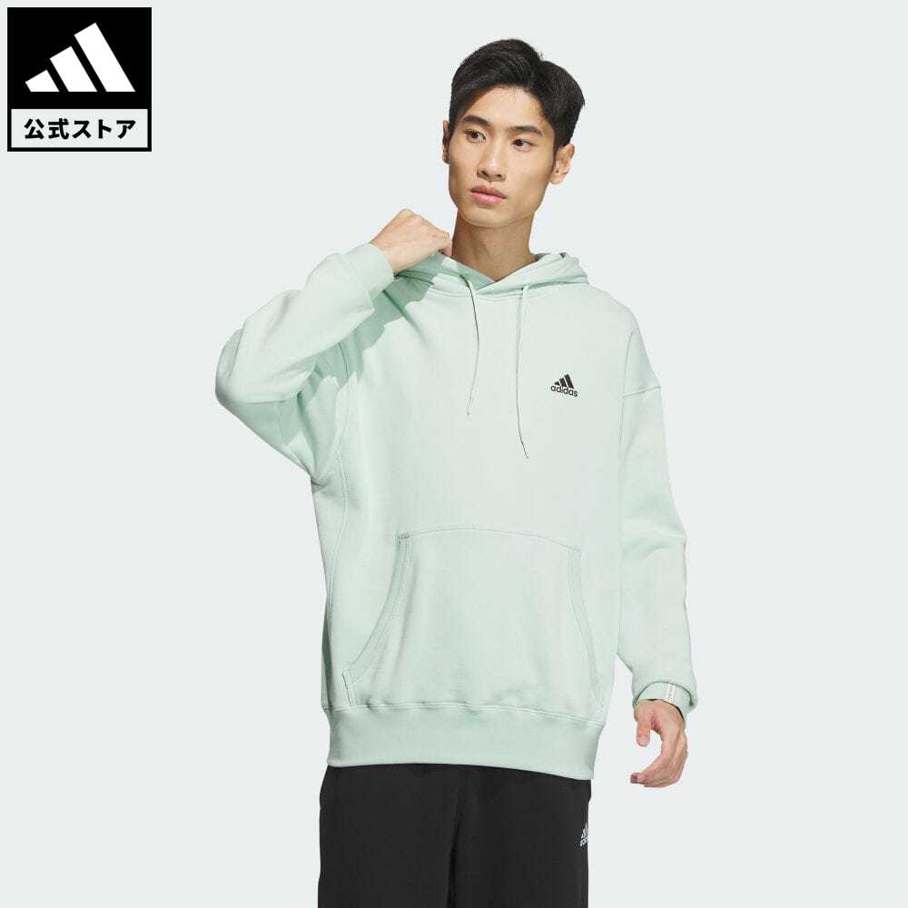 【公式】アディダス adidas 返品可 エッセンシャルズ プラス ルーズフィット スモールロゴ フレンチテリー プルオーバーパーカー スポーツウェア メンズ ウェア 服 トップス パーカー(フーディー) スウェット（トレーナー） 緑 グリーン JF3971 トレーナー notp