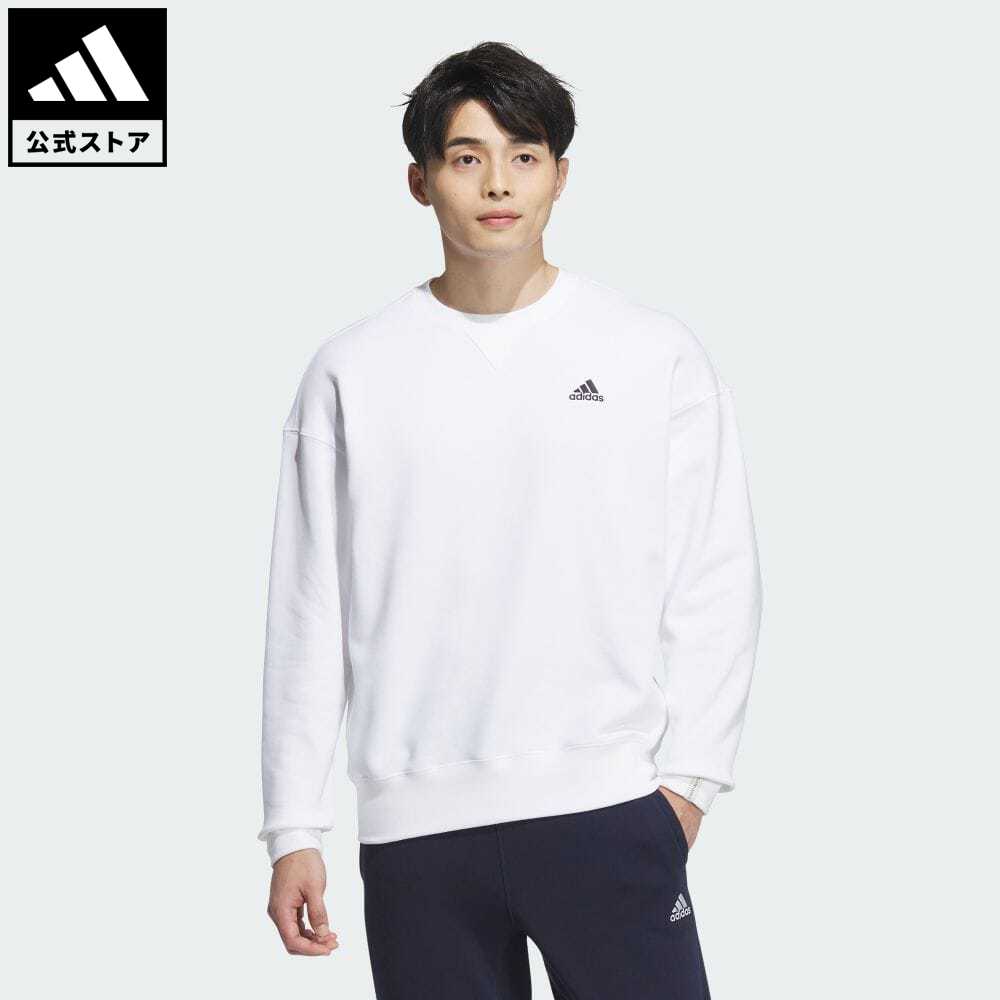 アディダス adidas 返品可 エッセンシャルズ プラス ルーズフィット スモールロゴ フレンチテリー スウェットシャツ スポーツウェア メンズ ウェア・服 トップス スウェット（トレーナー） 白 ホワイト JF3972 notp