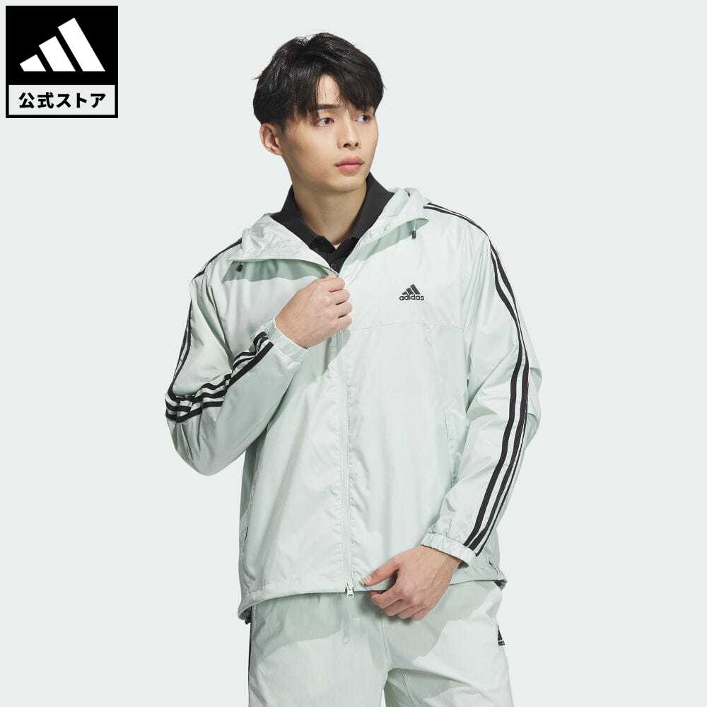 【公式】アディダス adidas 返品可 エッセンシャルズ プラス 3ストライプ ウィンドブレーカージャケット スポーツウェア メンズ ウェア・服 アウター ウインドブレーカー 緑 グリーン JF3995 notp 上着 fd24 父の日