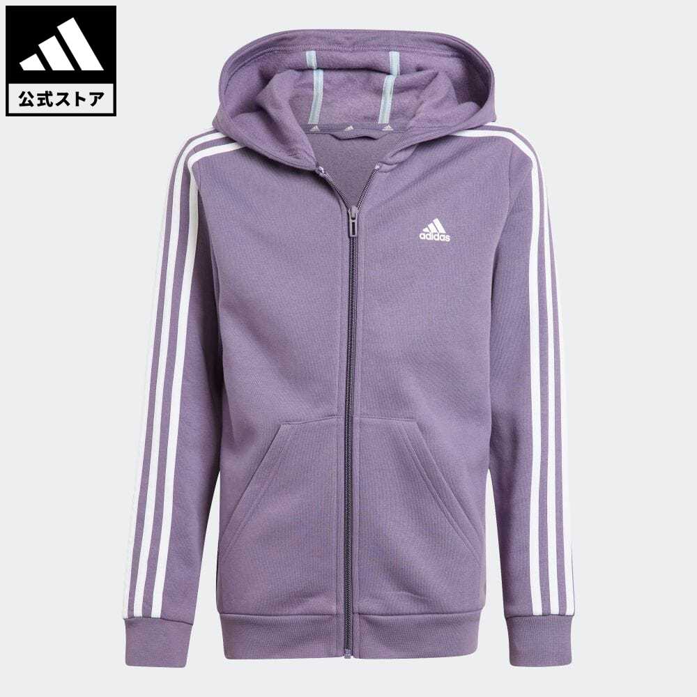 【公式】アディダス adidas 返品可 エッセンシャルズ スリーストライプス フリース フルジップパーカー スポーツウェア キッズ／子供用 ウェア・服 トップス パーカー(フーディー) ジャージ 紫 パープル IJ6293 トレーナー