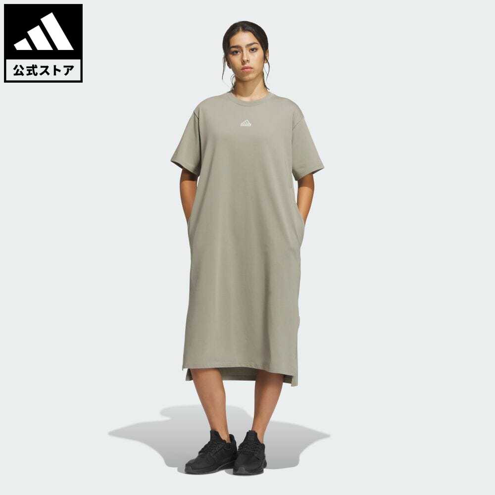 アディダス 【1,000円OFFクーポン対象 6/4 20:00〜6/11 1:59】【公式】アディダス adidas 返品可 ワーディング ルーズフィット シングルジャージー Tシャツワンピース スポーツウェア レディース ウェア・服 オールインワン ワンピース 緑 グリーン IM8749 sucp