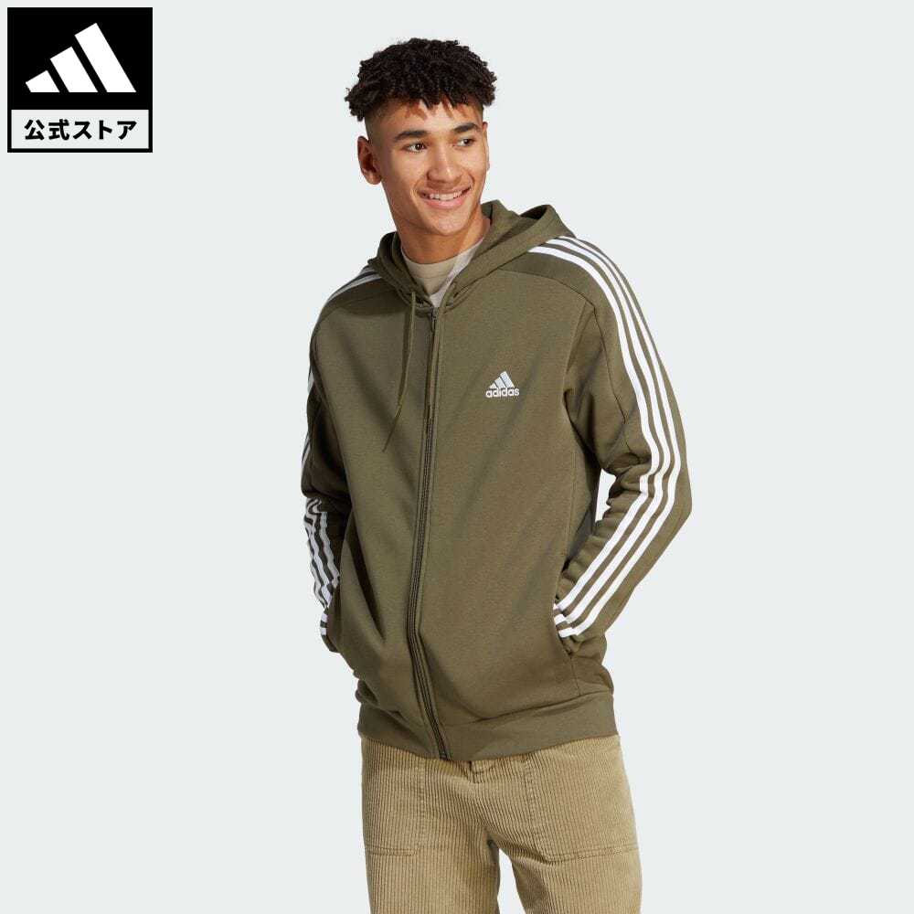 【20 OFFクーポン対象 5/17 10:00〜5/20 23:59】【公式】アディダス adidas 返品可 エッセンシャルズ フリース スリーストライプス フルジップパーカー スポーツウェア メンズ ウェア 服 トップス パーカー(フーディー) ジャージ 緑 グリーン IJ6492 トレーナー p0517