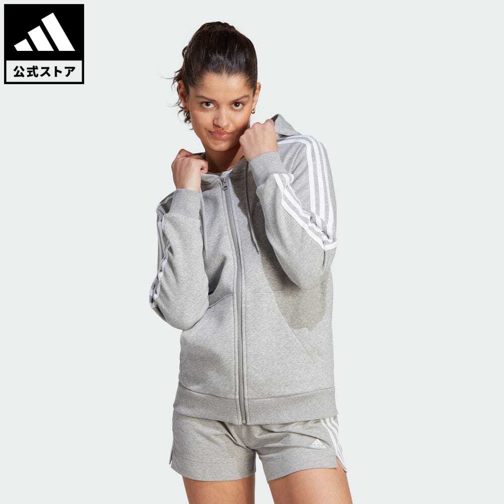 【20%OFFクーポン対象 5/9 10:00〜5/13 23:59】【公式】アディダス adidas 返品可 エッセンシャルズ スリーストライプス フルジップ フリースパーカー スポーツウェア レディース ウェア・服 トップス パーカー(フーディー) ジャージ グレー IM0236 トレーナーのサムネイル