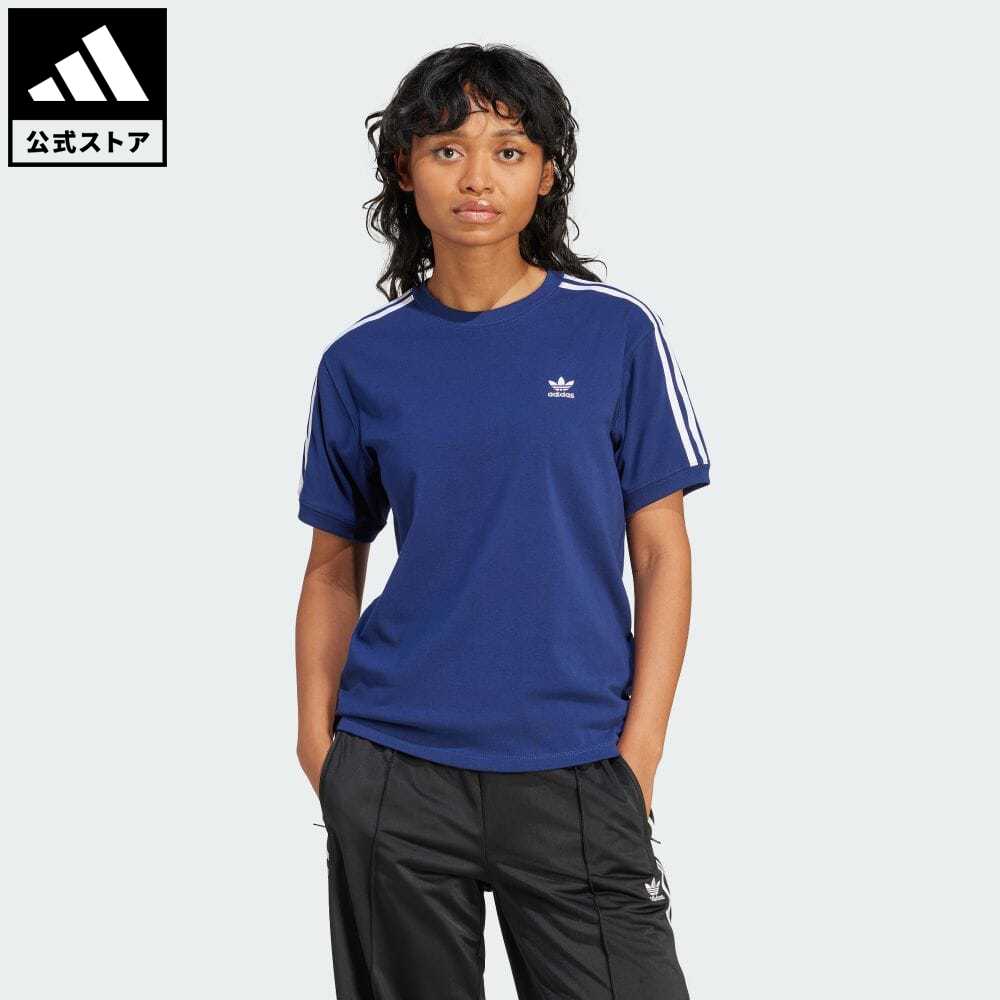 【公式】アディダス adidas 返品可 スリーストライプスTシャツ オリジナルス レディース ウェア・服 トップス Tシャツ 青 ブルー IR8053 半袖のサムネイル