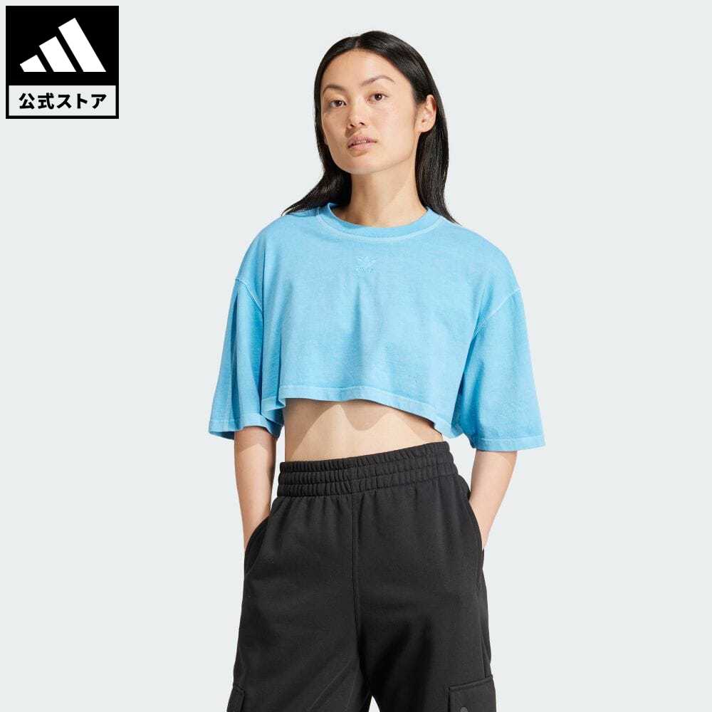 【公式】アディダス adidas 返品可 エッセンシャルズ+ クロップドTシャツ オリジナルス レディース ウェア・服 トップス Tシャツ 青 ブルー IR5994 半袖のサムネイル