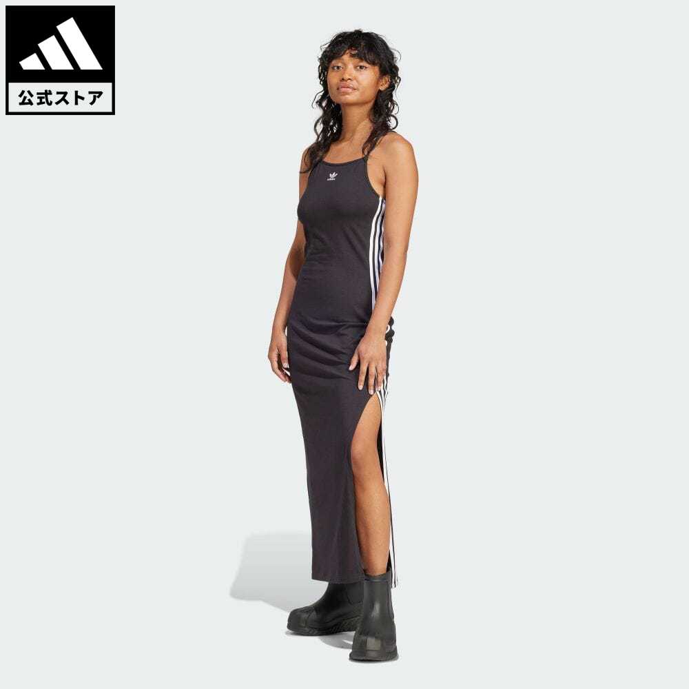 【公式】アディダス adidas 返品可 スリーストライプス マキシワンピース オリジナルス レディース ウェア・服 オールインワン ワンピース 黒 ブラック IU2427のサムネイル