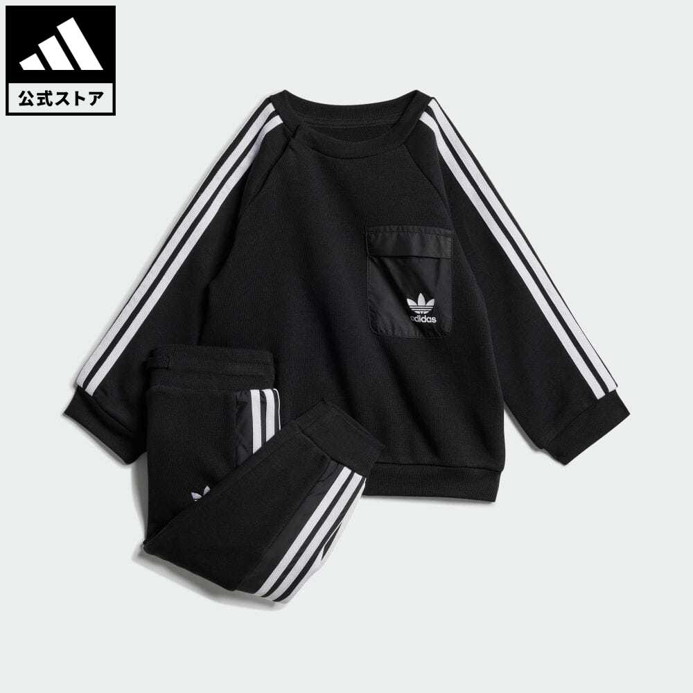 【公式】アディダス adidas 返品可 クルーネック セットアップ キッズ オリジナルス キッズ／子供用 ウェア・服 セットアップ ジャージ 黒 ブラック IX7517 上下