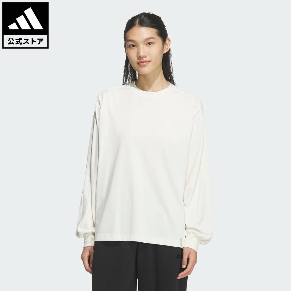 【公式】アディダス adidas 返品可 ライフスタイル エッセンシャルズ プラス スリー ストライプス ルーズ フィット 長袖 Tシャツ スポーツウェア レディース ウェア・服 Tシャツ 白 ホワイト KF8250