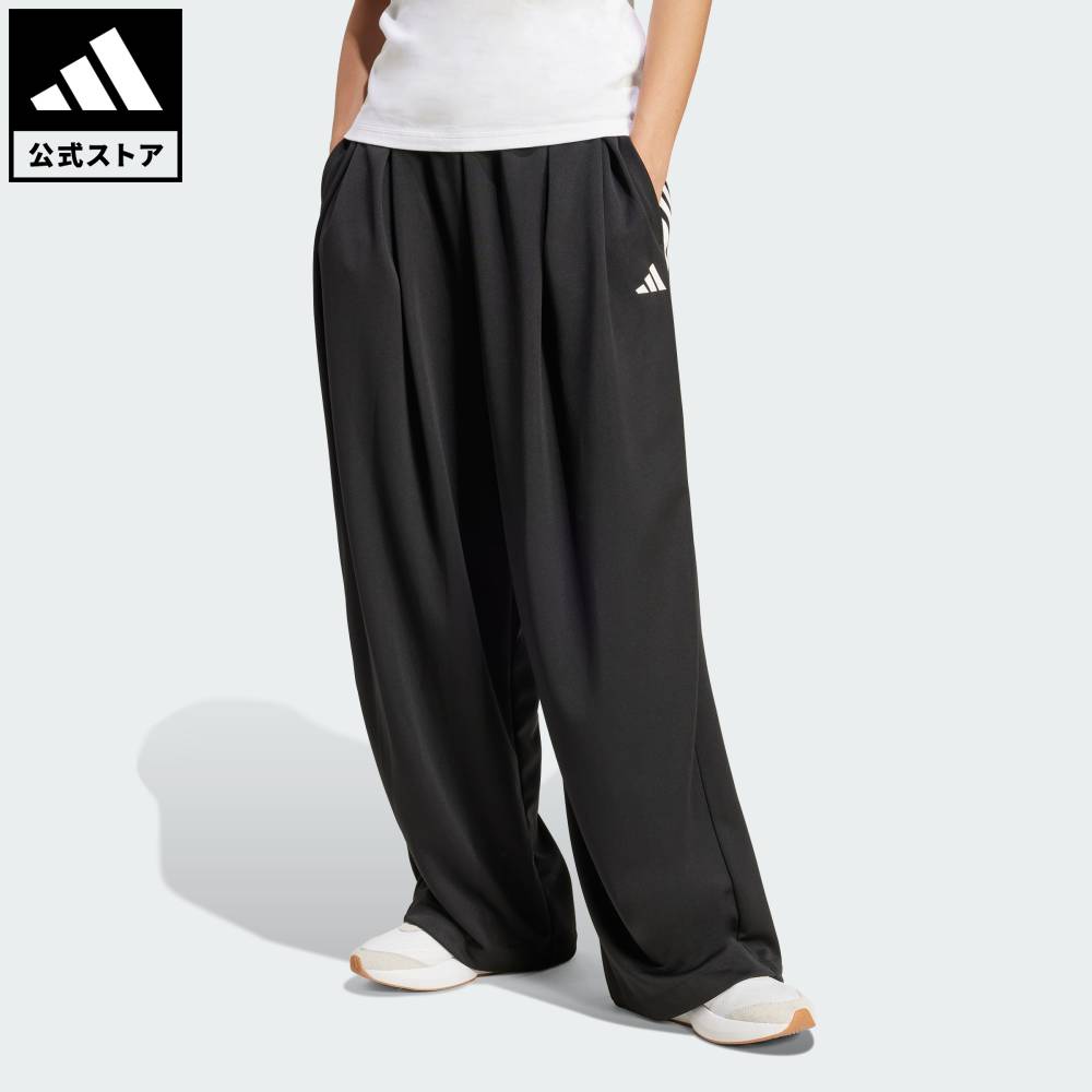 乐天商城 - 【公式】アディダス adidas 返品可 ライフスタイル ティロ スリーストライプス プリーツ パンツ スポーツウェア レディース ウェア・服 ボトムス 黒 ブラック JL7646