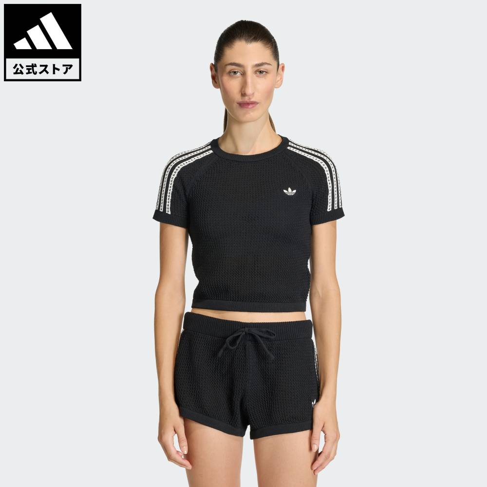 【ポイント20倍 04/29 00:00～05/06 23:59】 【公式】アディダス adidas 返品可 ライフスタイル ニット クロシェ カリ ティー オリジナルス レディース ウェア・服 Tシャツ 黒 ブラック KC6481 【PT】