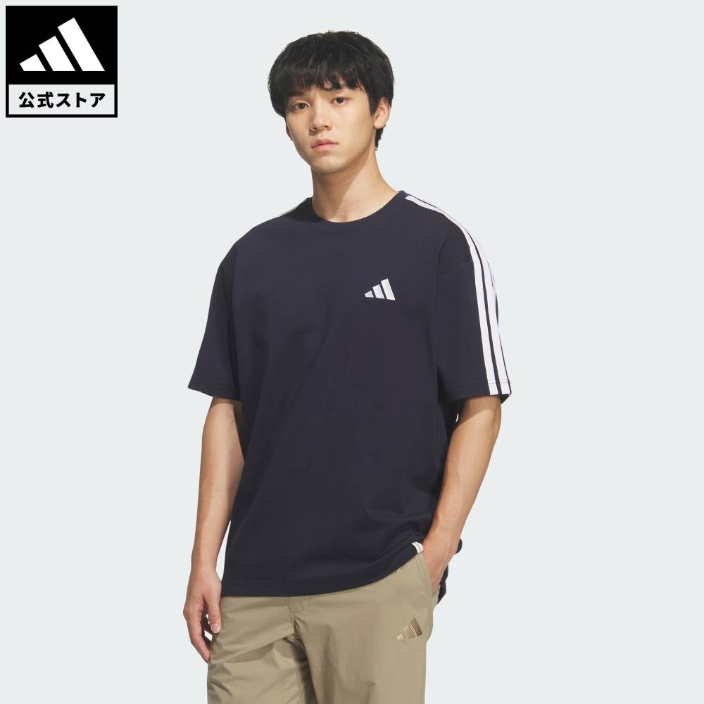 乐天商城 - 【公式】アディダス adidas 返品可 ライフスタイル エッセンシャルズ プラス ルーズフィット スリーストライプス シングルジャージー半袖Tシャツ スポーツウェア メンズ ウェア・服 Tシャツ 青 ブルー KF3737