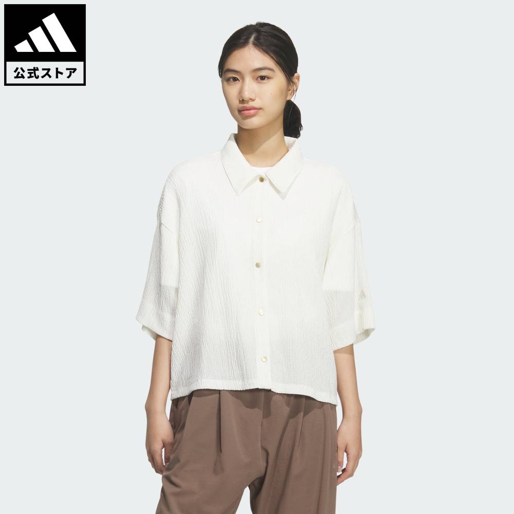 【公式】アディダス adidas 返品可 ライフスタイル SOFTLUX シアー ルーズフィット 襟付き 半袖シャツ スポーツウェア レディース ウェア・服 シャツ 白 ホワイト KF8189