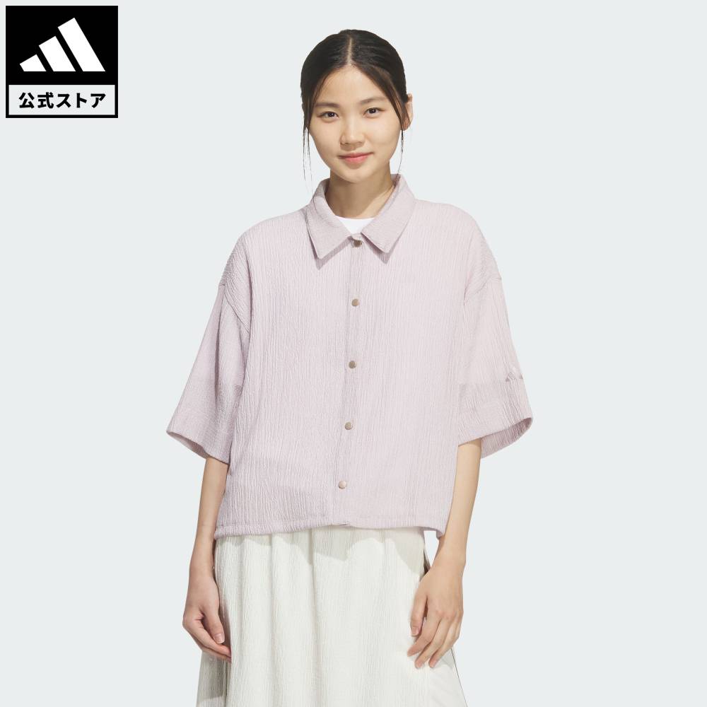 【公式】アディダス adidas 返品可 ライフスタイル SOFTLUX シアー ルーズフィット 襟付き 半袖シャツ スポーツウェア レディース ウェア・服 ベスト 紫 パープル KF8193