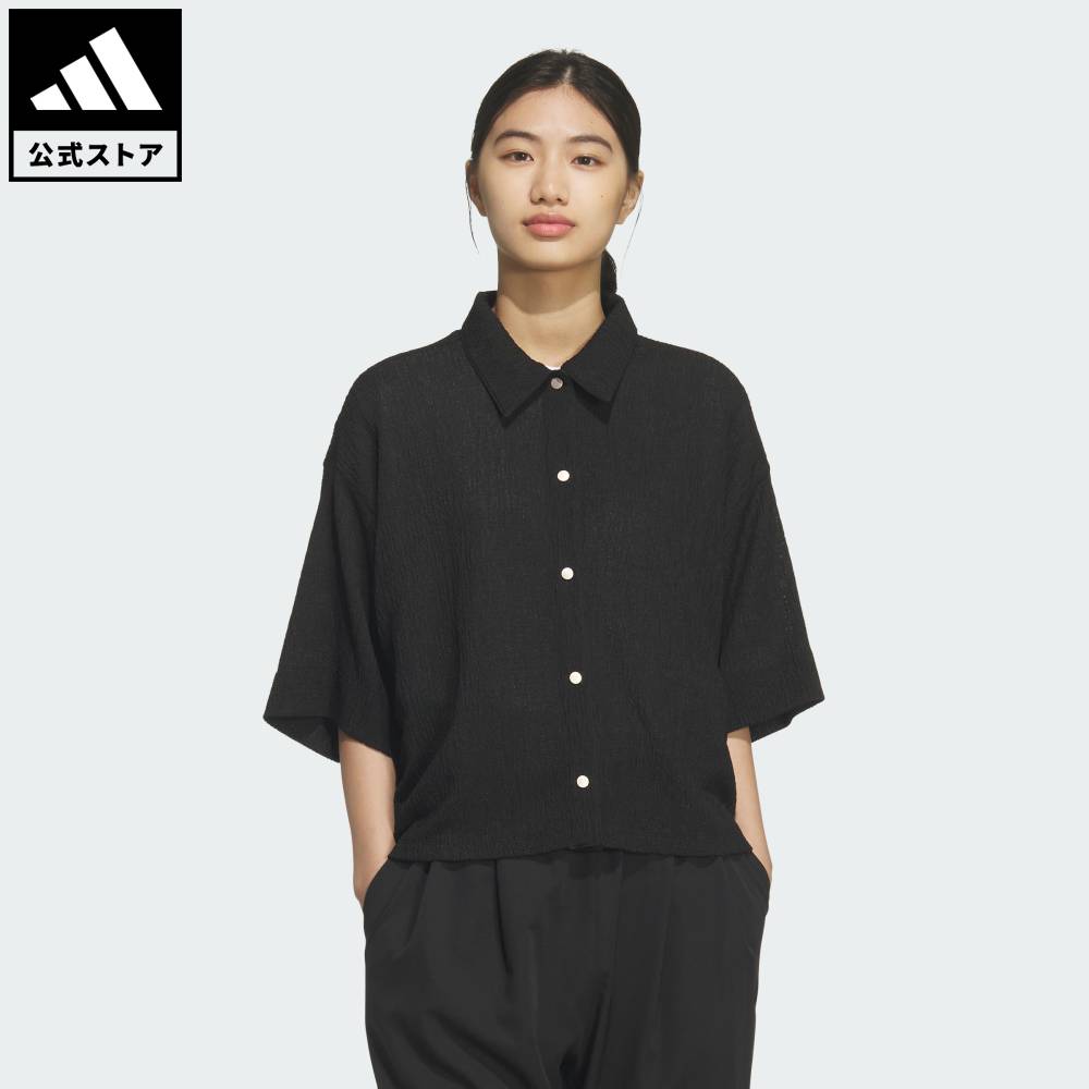 【公式】アディダス adidas 返品可 ライフスタイル SOFTLUX シアー ルーズフィット 襟付き 半袖シャツ スポーツウェア レディース ウェア・服 シャツ 黒 ブラック KF8197