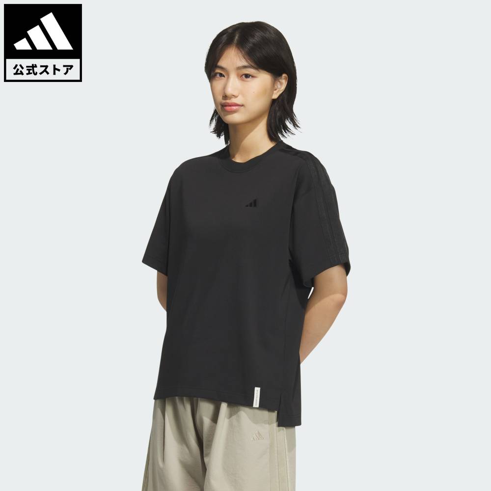【公式】アディダス adidas 返品可 ライフスタイル エッセンシャルズ プラス スリーストライプス ルーズフィット半袖Tシャツ スポーツウェア レディース ウェア・服 Tシャツ 黒 ブラック KF8255