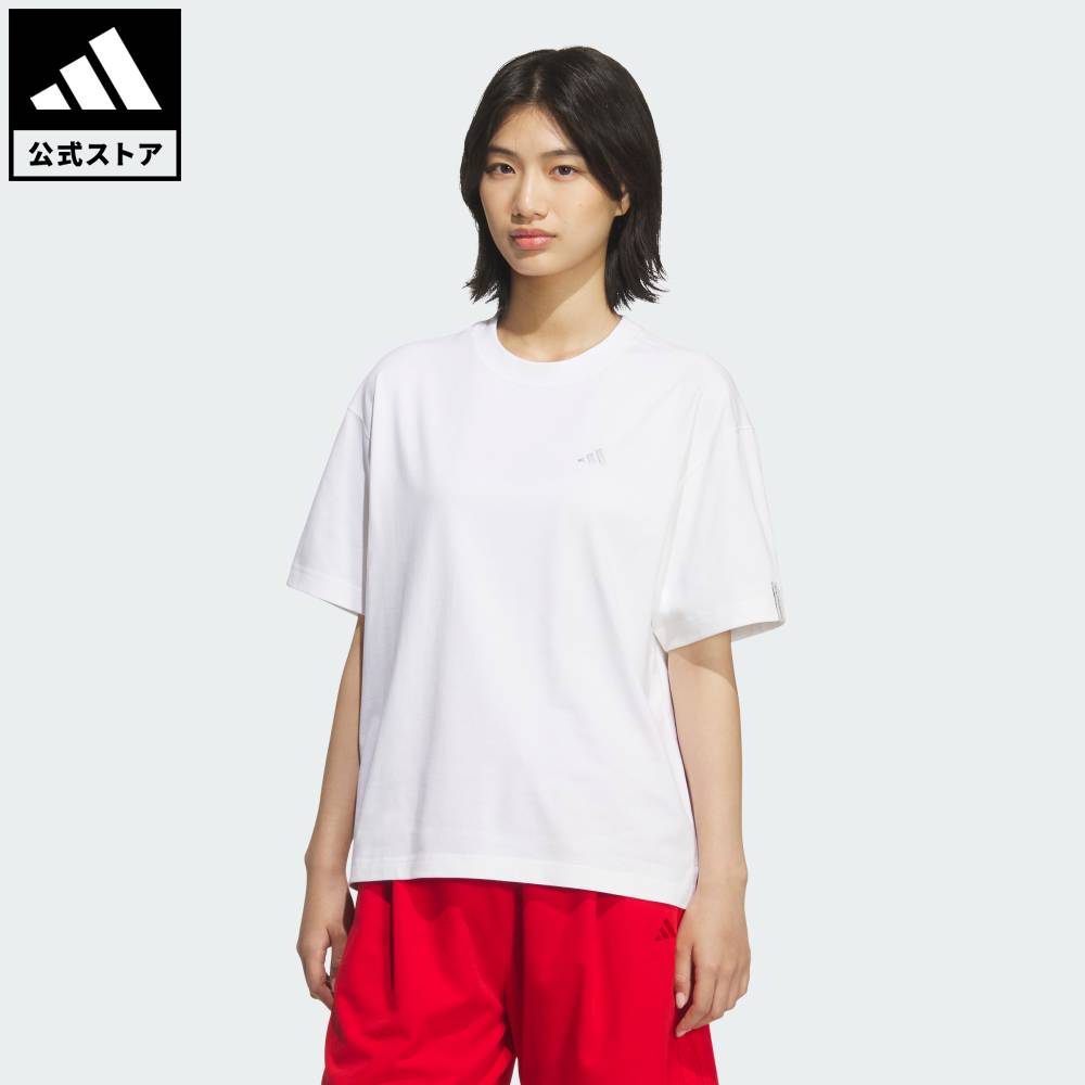 【公式】アディダス adidas 返品可 ライフスタイル エッセンシャルズ プラス スモールロゴ ルーズフィット半袖Tシャツ スポーツウェア レディース ウェア・服 Tシャツ 白 ホワイト KF8270