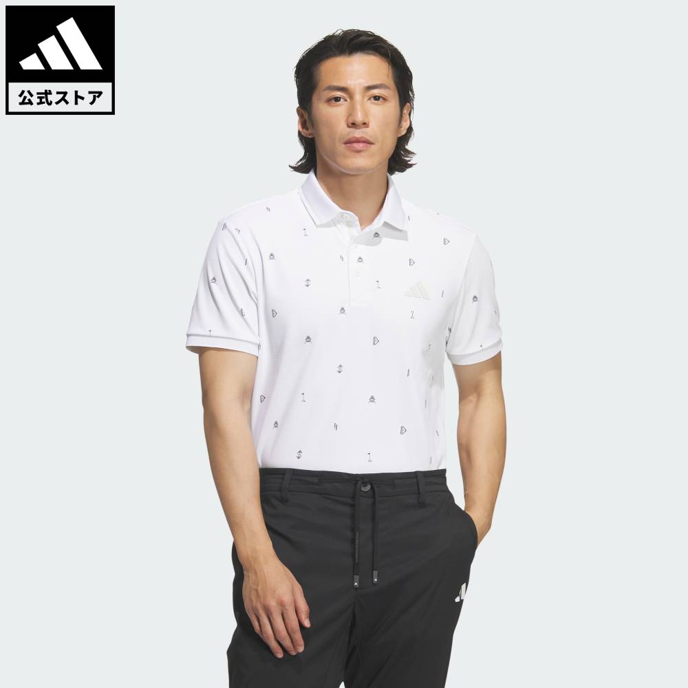 其它 - 【公式】アディダス adidas 返品可 ゴルフ モノグラム 半袖ポロシャツ パフォーマンス メンズ ウェア・服 ポロシャツ 白 ホワイト JY8222