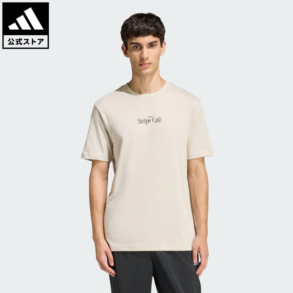 乐天商城 - 【ポイント20倍 5/9 20:00～5/20 23:59】 【公式】アディダス adidas 返品可 ライフスタイル コーヒー カフェ ドーナッツ ボックス グラフィックTシャツ スポーツウェア メンズ ウェア・服 Tシャツ ベージュ KB2501 【PT】