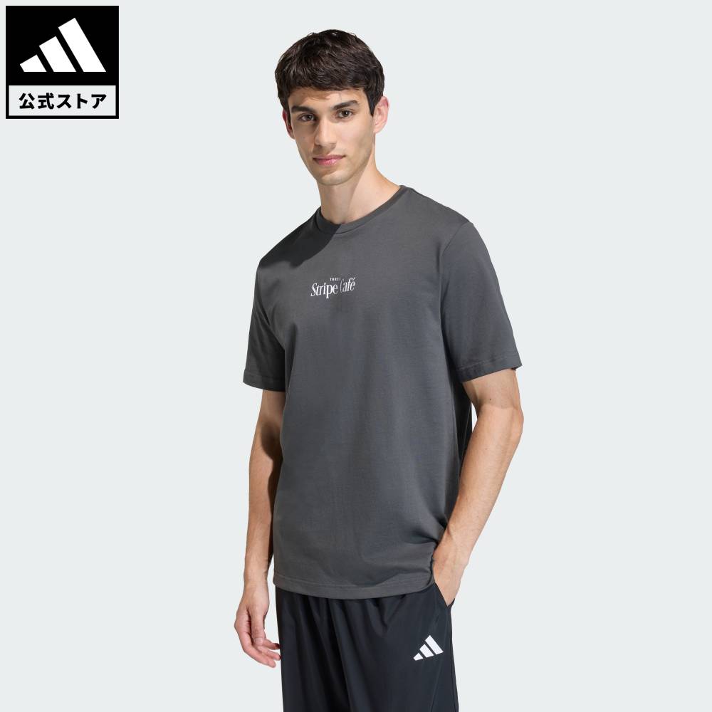 乐天商城 - 【ポイント20倍 5/9 20:00～5/20 23:59】 【公式】アディダス adidas 返品可 ライフスタイル コーヒー カフェ ドーナッツ ボックス グラフィックTシャツ スポーツウェア メンズ ウェア・服 Tシャツ グレー KB2502 【PT】