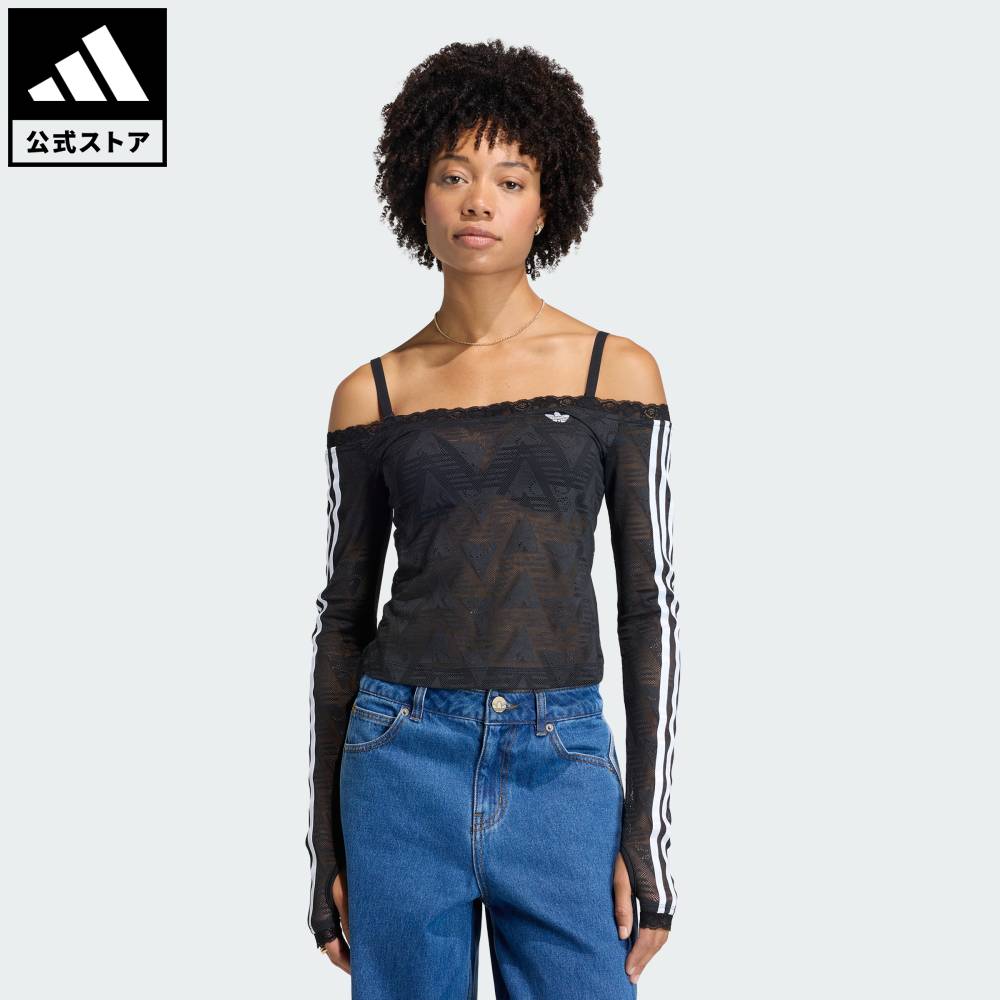 【公式】アディダス adidas 返品可 ライフスタイル レース バルドー トップ オリジナルス レディース ウェア・服 Tシャツ 黒 ブラック KD0350
