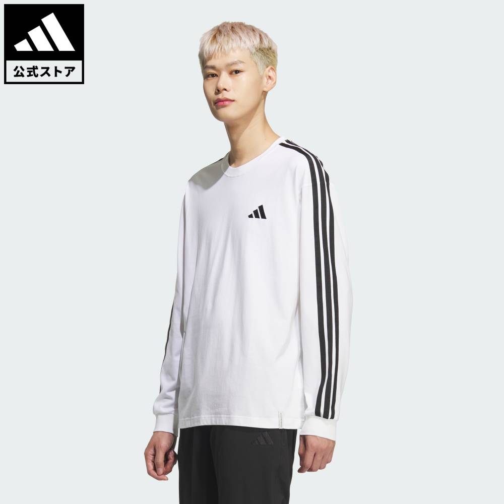 乐天商城 - 【公式】アディダス adidas 返品可 ライフスタイル エッセンシャル プラス ルーズフィット スリーストライプス シングルジャージー 長袖Tシャツ スポーツウェア メンズ ウェア・服 Tシャツ 白 ホワイト KF3731