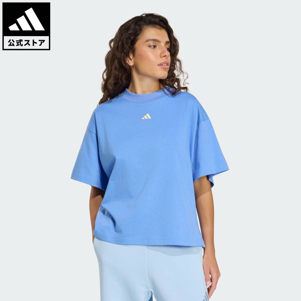 【公式】アディダス adidas 返品可 ライフスタイル スリーストライプス スタジオ ボーイフレンド Tシャツ スポーツウェア レディース ウェア・服 Tシャツ 青 ブルー KU6060