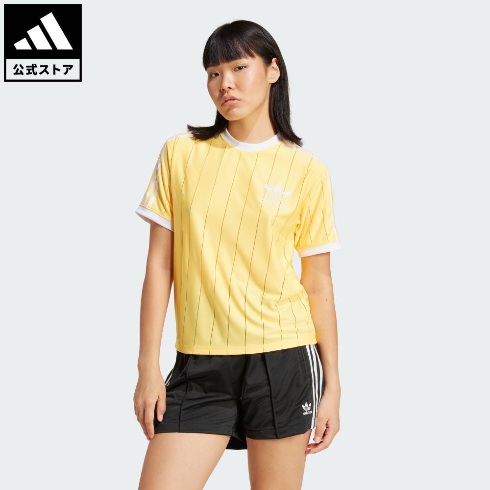 【公式】アディダス adidas 返品可 ライフスタイル アディカラースリーストライプス ピンストライプ半袖Tシャツ オリジナルス レディース ウェア・服 Tシャツ オレンジ IY7223