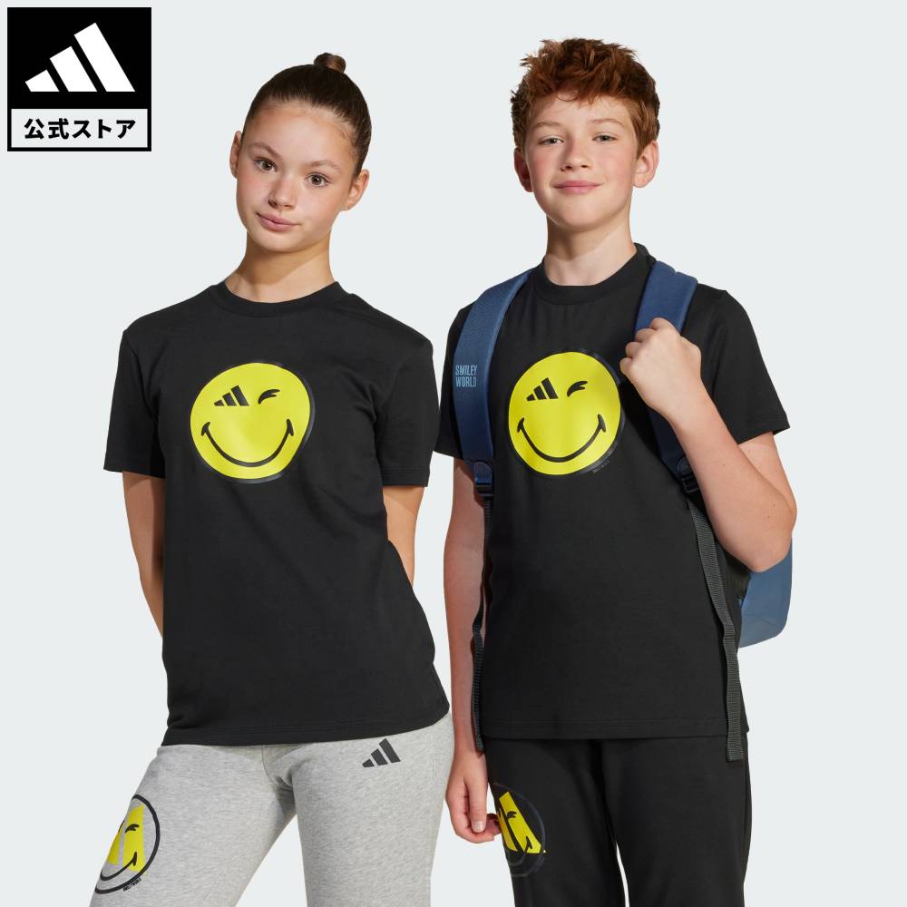乐天商城 - 【ポイント20倍 5/9 20:00～5/20 23:59】 【公式】アディダス adidas 返品可 ライフスタイル adidas × Smileyworld グラフィック 半袖Tシャツ キッズ スポーツウェア キッズ／子供用 ウェア・服 Tシャツ 黒 ブラック JC7581 【PT】