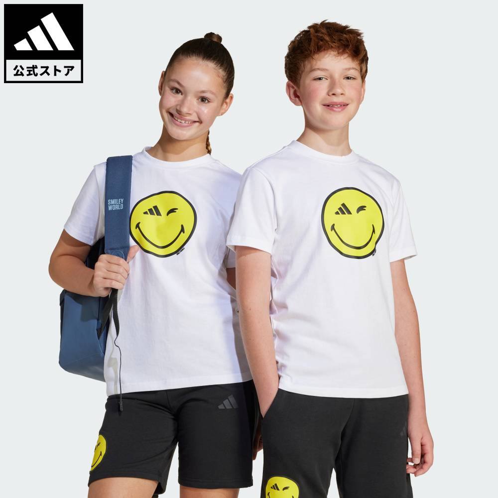 乐天商城 - 【公式】アディダス adidas ライフスタイル adidas × Smileyworld グラフィック 半袖Tシャツ キッズ スポーツウェア キッズ／子供用 ウェア・服 Tシャツ 白 ホワイト JJ3071
