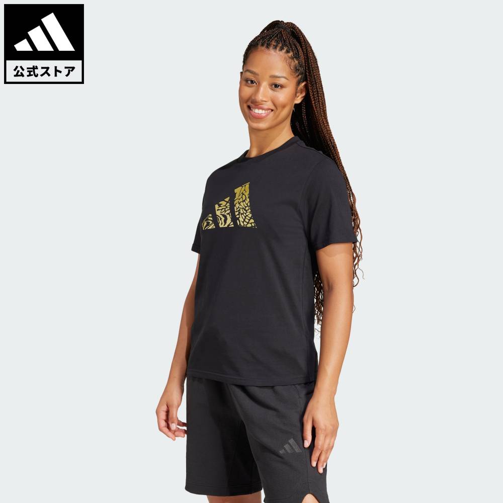 【公式】アディダス adidas 返品可 ライフスタイル Tech Metallic Graphic 半袖Tシャツ スポーツウェア レディース ウェア・服 Tシャツ 黒 ブラック JJ4059