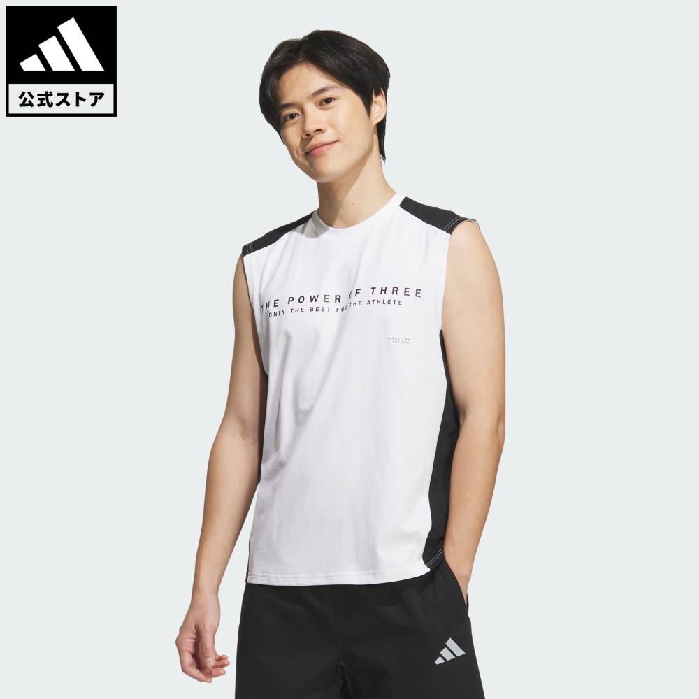 【公式】アディダス adidas 返品可 ジム・トレーニング Adptn レギュラーフィット ホリゾンタル ストライプス テクスチャード ダブルニット ノースリーブTシャツ パフォーマンス メンズ ウェア・服 タンクトップ 白 ホワイト JM2086