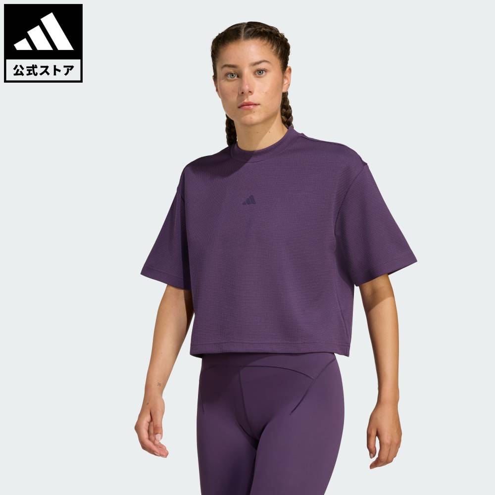 【公式】アディダス adidas 返品可 ジム・トレーニング ヨガ モーション ワッフルTシャツ パフォーマンス レディース ウェア・服 Tシャツ 紫 パープル JM4478