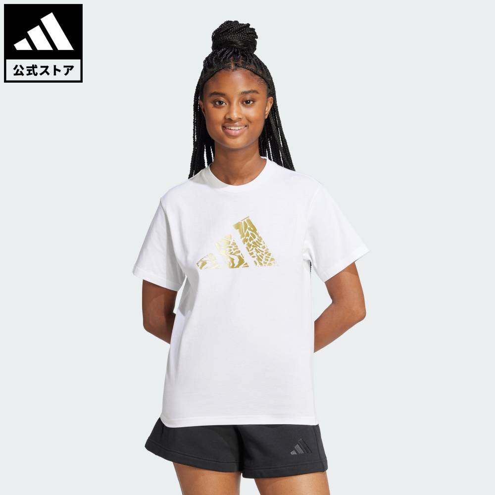【公式】アディダス adidas 返品可 ライフスタイル Tech Metallic Graphic 半袖Tシャツ スポーツウェア レディース ウェア・服 Tシャツ 白 ホワイト JN9130