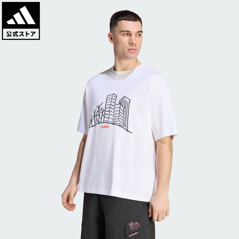 乐天商城 - 【公式】アディダス adidas 返品可 ハイキング テレックス x シュムーフォイル XPLORIC グラフィック Tシャツ アディダス テレックス ユニセックス ウェア・服 Tシャツ 白 ホワイト KE8990
