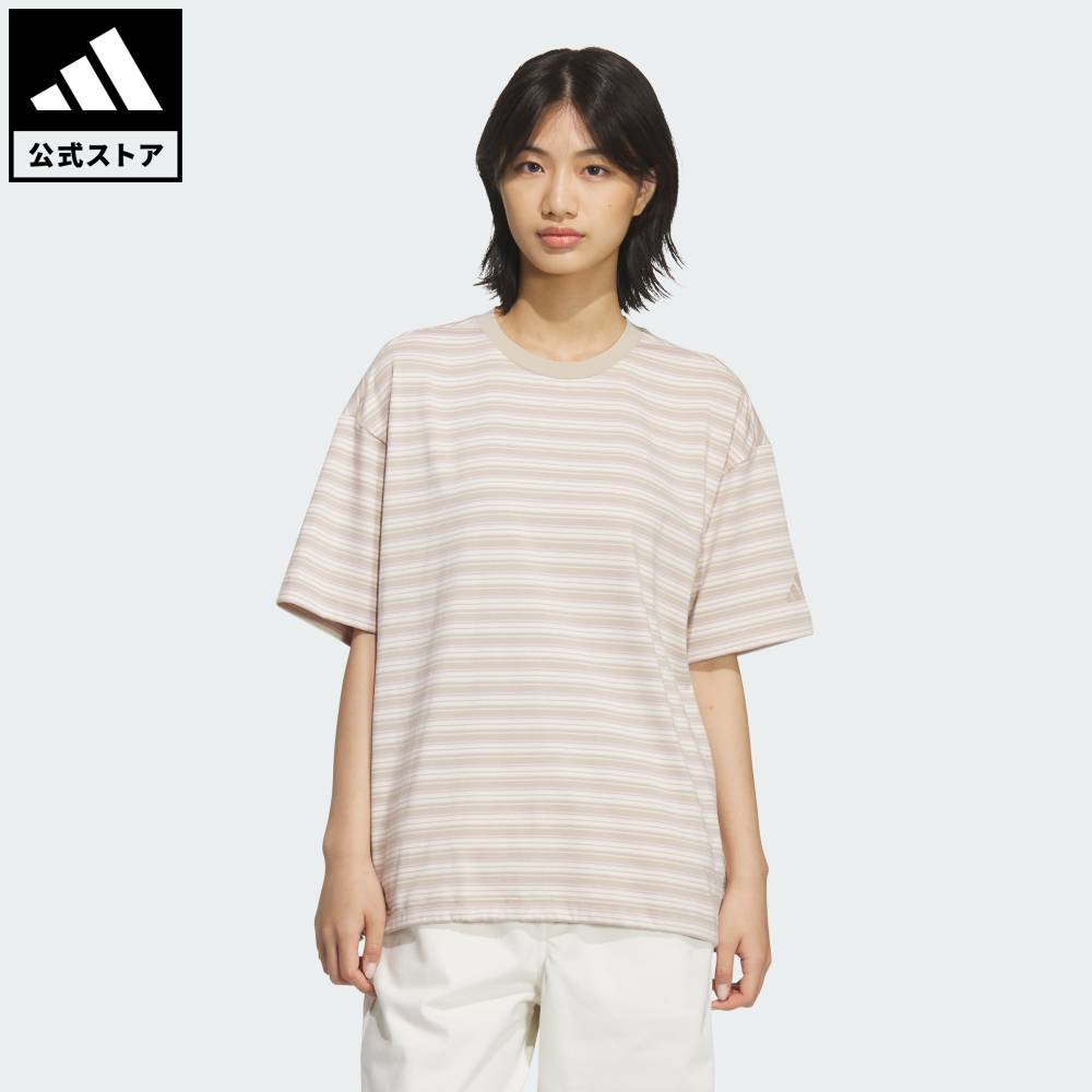樂天商城 - 【ポイント20倍 05/23 20:00～05/27 01:59】 【公式】アディダス adidas 返品可 ライフスタイル スタジアム クローム オーバーサイズフィット マルチストライプ 半袖Tシャツ スポーツウェア レディース ウェア・服 Tシャツ ベージュ KF8218 【PT】
