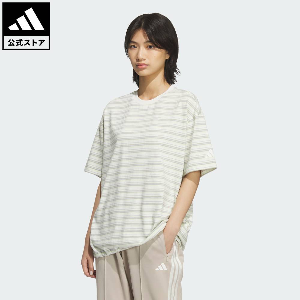 【ポイント20倍 5/9 20:00～5/20 23:59】 【公式】アディダス adidas 返品可 ライフスタイル スタジアム クローム オーバーサイズフィット マルチストライプ 半袖Tシャツ スポーツウェア レディース ウェア・服 Tシャツ 白 ホワイト KF8219 【PT】