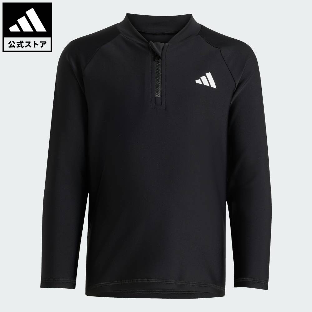ADIDAS - 【公式】アディダス adidas 返品可 水泳 長袖 ジップ ラッシュガード キッズ スポーツウェア キッズ／子供用 ウェア・服 ラッシュガード 黒 ブラック KB7244
