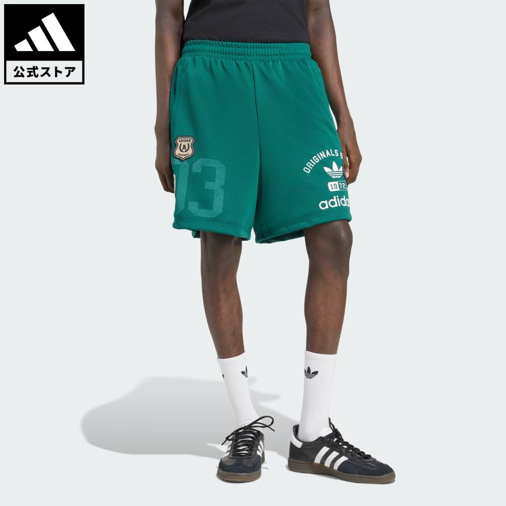 乐天商城 - 【20％OFFクーポン対象 05/09 20:00～05/20 23:59】 【公式】アディダス adidas 返品可 ライフスタイル adidas Originals Dept. グラフィック メッシュ ショーツ オリジナルス メンズ ウェア・服 ショートパンツ・短パン 緑 グリーン KD6289