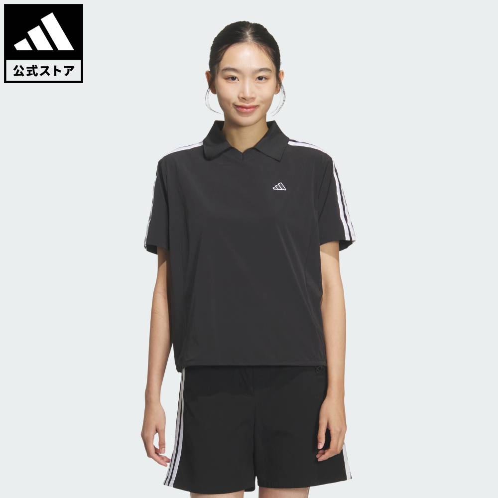 ADIDAS - 【公式】アディダス adidas 返品可 ゴルフ スリーストライプス ウーブン 半袖シャツ パフォーマンス レディース ウェア・服 ポロシャツ 黒 ブラック KD7207