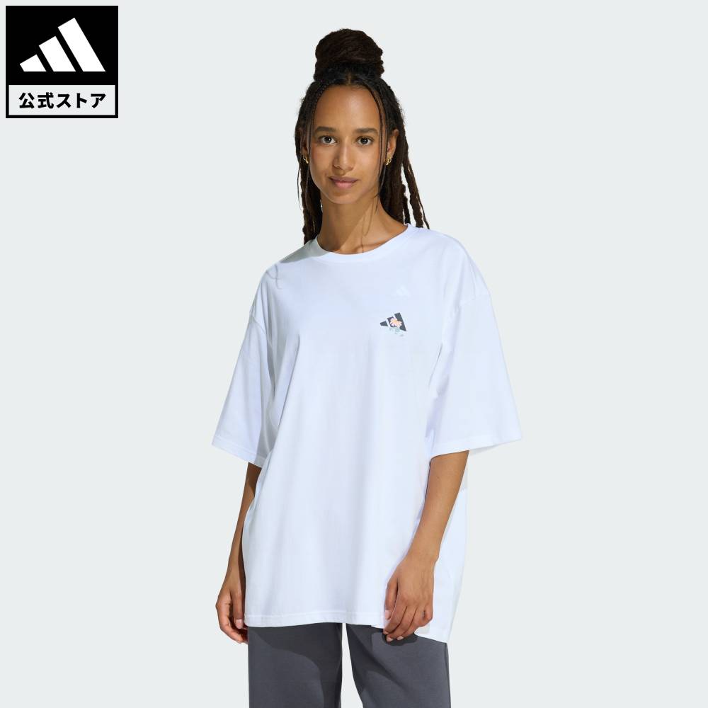 【公式】アディダス adidas 返品可 ライフスタイル ソフトサイド オーバーサイズ グラフィック Tシャツ スポーツウェア レディース ウェア・服 Tシャツ 白 ホワイト KA5091
